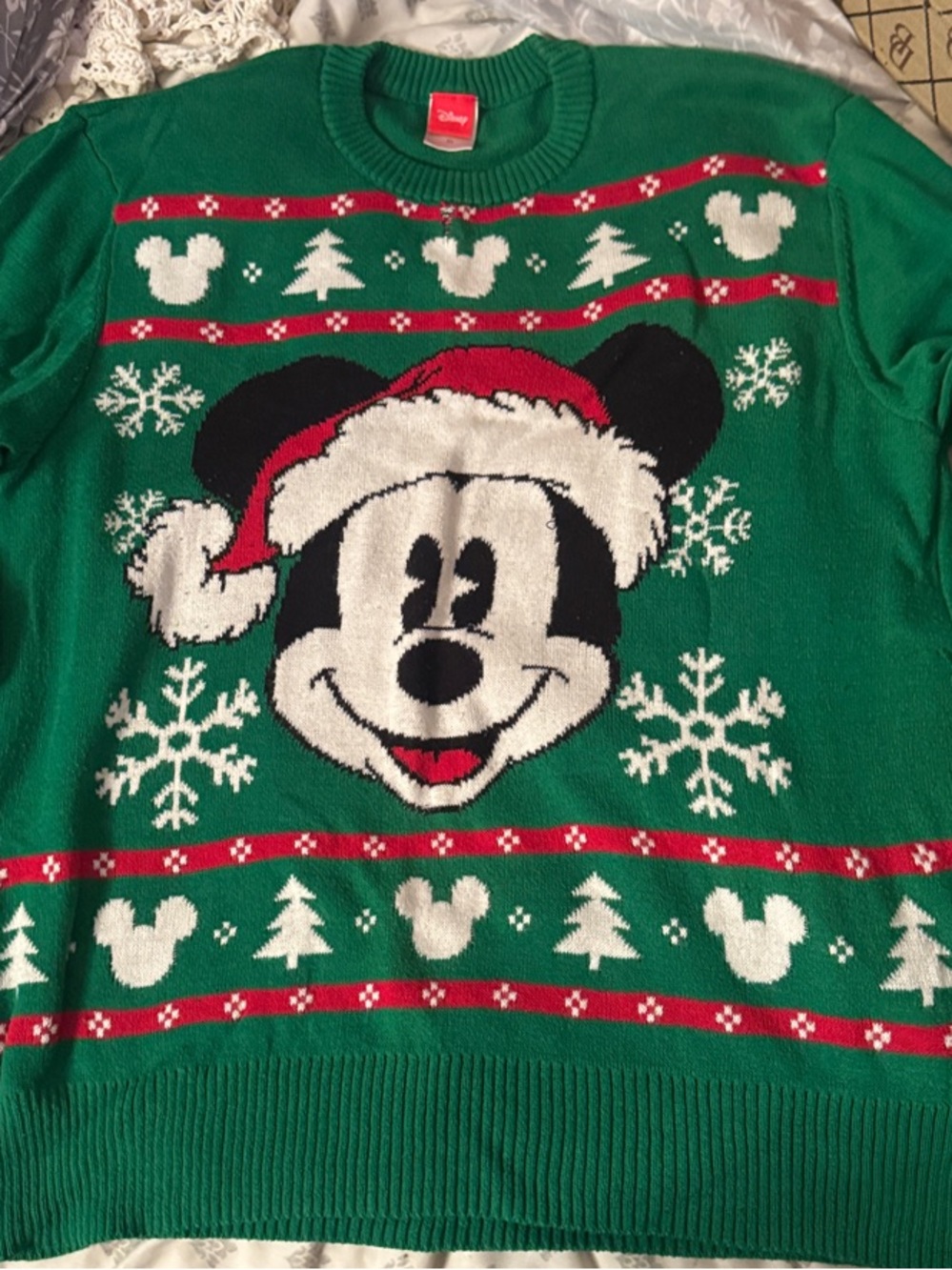 Disney Green Mickey Mouse Holiday Crewneck Sweater